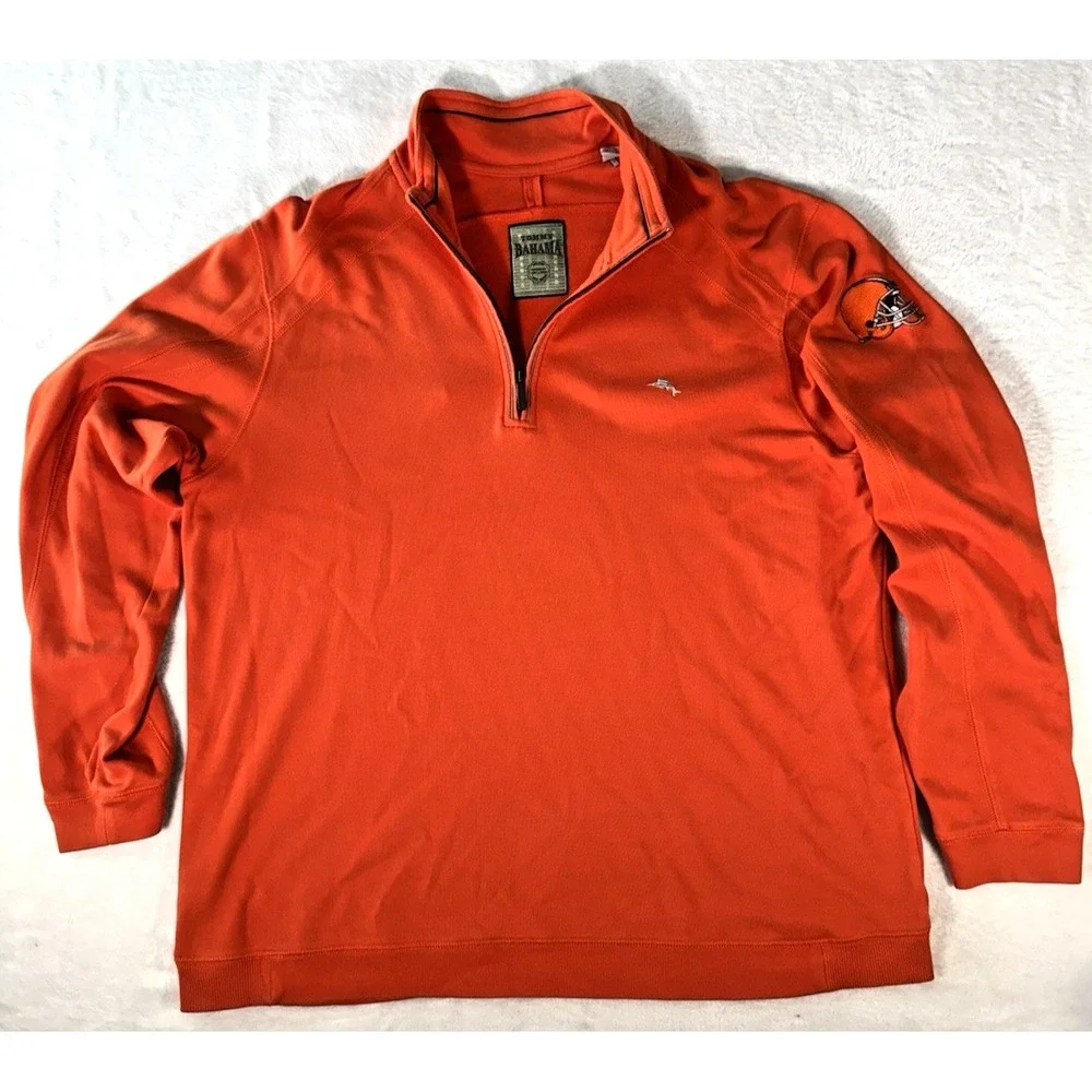 Tommy Bahama NFL‎ Cleveland Browns 1/4 Zip Pullover XL Pima Cotton Orange Logos